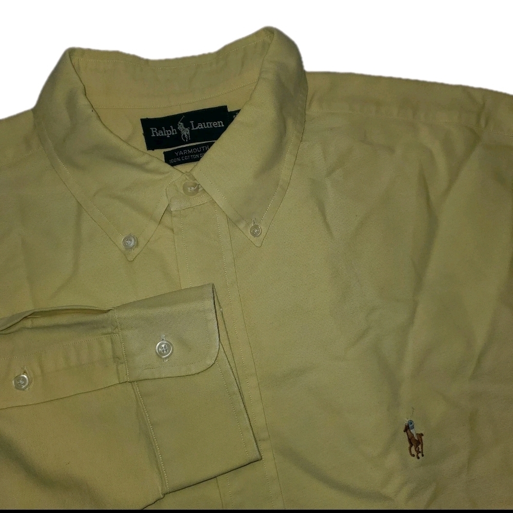 Ralph Lauren Oxford Button Down Shirt Men 17.5-34 Yarmouth Yellow Flesh Pony Ls